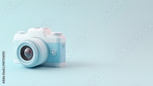 Pastel Blue Camera on Light Background