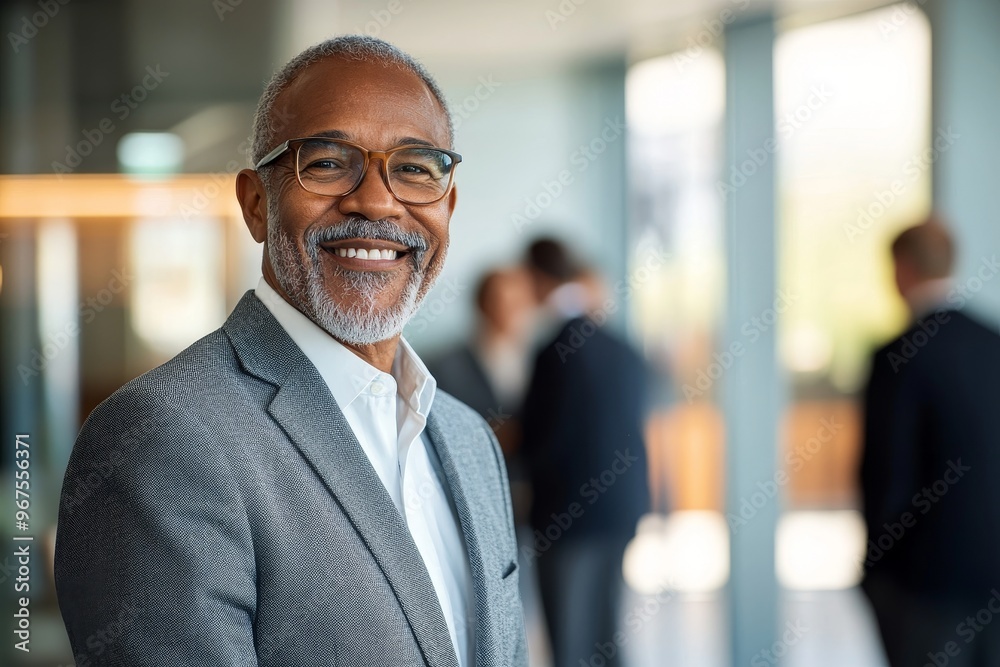 Fototapeta premium Using generative AI technology, this portrait was created using a business businessman office mature middle aged meeting man portrait black