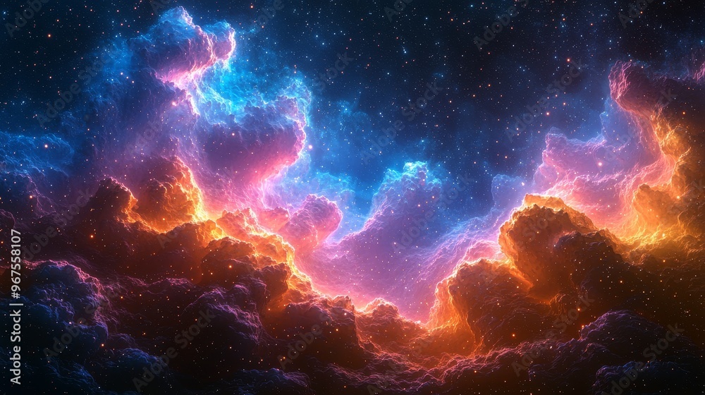 Fototapeta premium In the Dynamic Dimensions, clouds and dust glimmering with glowing energy, Astral Dimensions