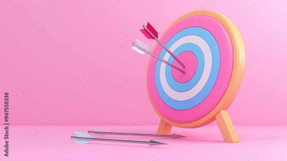 Arrows Hitting Bullseye on Colorful Target Arrows Hitting Bullseye on Colorful Target