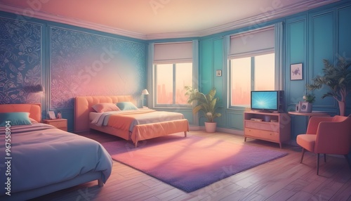 Photo interior modern design room 3d illustration;