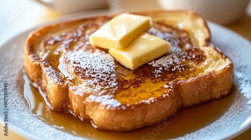 Savor the goodness of this homemade French toast! Fluffy bread sliced thick, dipped in eggs and fried until golden brown. Top with butter, powdered sugar, and syrup. Irresistible breakfast treat!