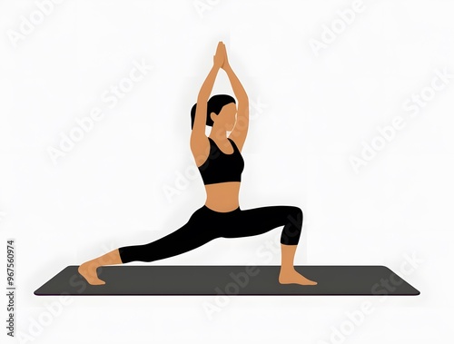 A woman exercise on a yoga mat cartoon vector set White background photo