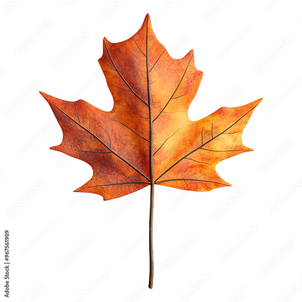 Obraz premium A vibrant autumn leaf showcasing warm orange hues, perfect for fall-themed designs and nature-inspired projects.