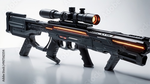 Modern futuristic lasergun design mockup against white background ai gen photo