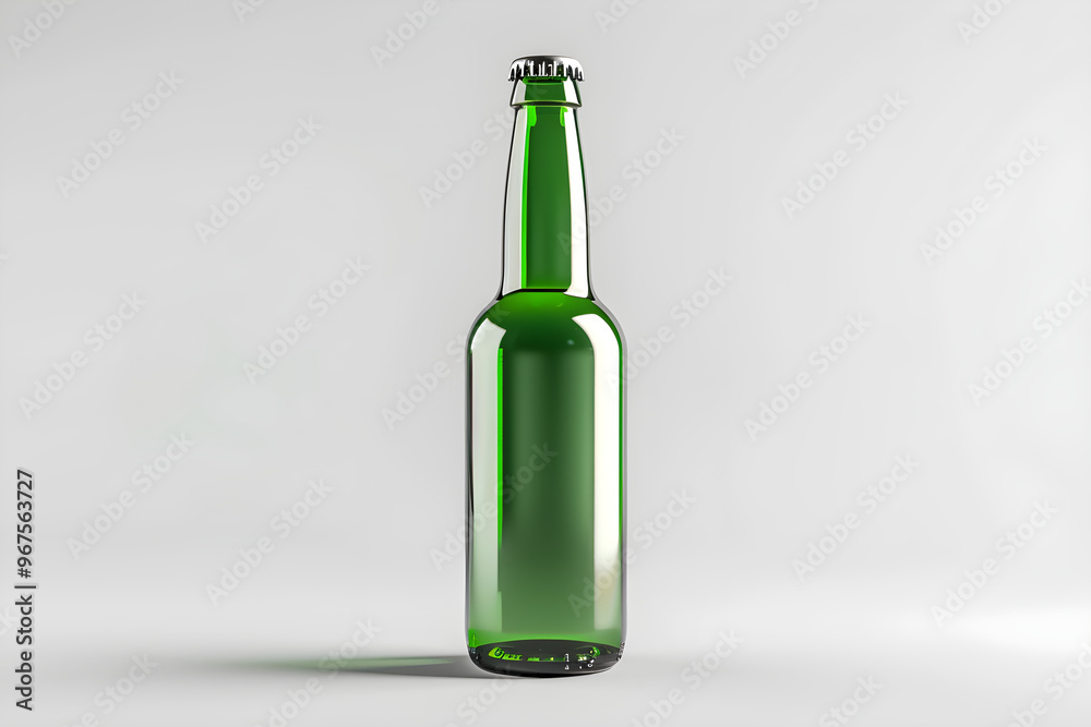 Green glass bottle for beer on a white background. Mock up for advertising, branding, product presentation with space for text Green glass bottle for beer on a white background. Mock up for advertising, branding, product presentation with space for text