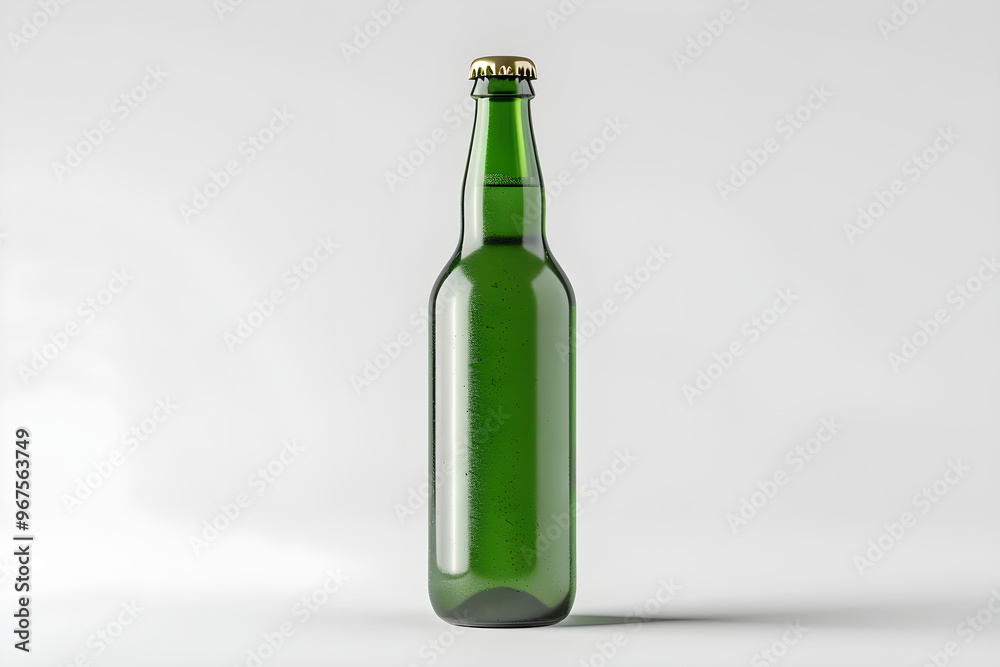 Green glass bottle for beer on a white background. Mock up for advertising, branding, product presentation with space for text Green glass bottle for beer on a white background. Mock up for advertising, branding, product presentation with space for text