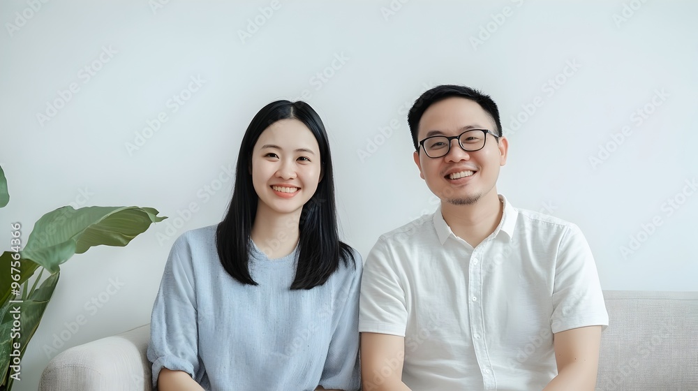 Asian Couple Enjoying a Relaxing Moment in Their Cozy Home Surrounded by Decor