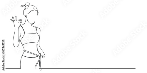 continuous line drawing of woman dieting.single line vector happy woman successful dieting.line art woman dieting .isolated white background