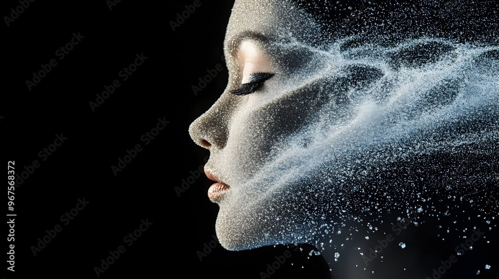 Ethereal Water Mist Enveloping Feminine Profile in High-Contrast Monochrome Ethereal Water Mist Enveloping Feminine Profile in High-Contrast Monochrome