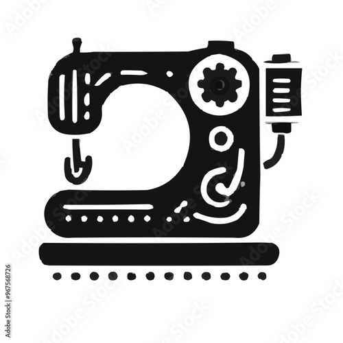 Modern sewing machine. Icon, Black Line Drawing. Sewing and Quilting