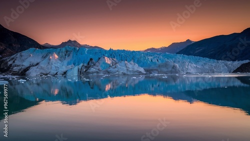 Glacier Reflecting Sunset Glow in a Tranquil Setting