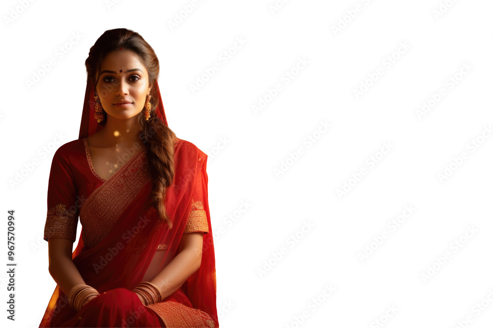 Φωτογραφία Beautiful Indian Woman Photo in Red Saree on PNG Background
