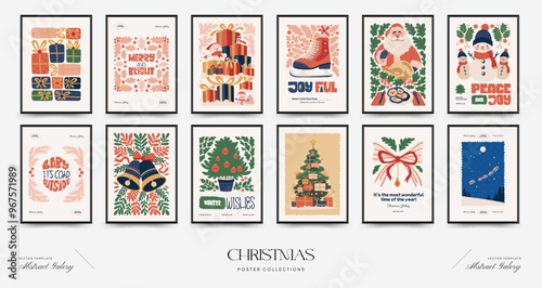Merry Christmas and Happy New Year vertical flyer or poster template. Modern trendy minimal style. Hand drawn design for wallpaper, wall decor, print, postcard, cover, template, banner.