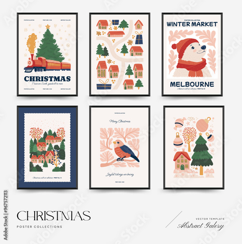 Merry Christmas and Happy New Year vertical flyer or poster template. Modern trendy minimal style. Hand drawn design for wallpaper, wall decor, print, postcard, cover, template, banner.