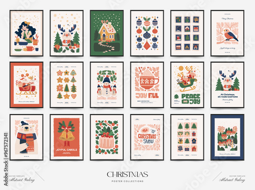 Merry Christmas and Happy New Year vertical flyer or poster template. Modern trendy minimal style. Hand drawn design for wallpaper, wall decor, print, postcard, cover, template, banner.