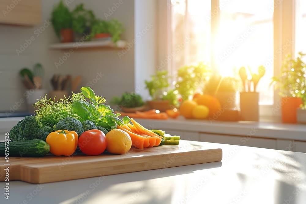 Freshly prepared healthy meal with vegetables and fruits, colorful and vibrant presentation on a clean kitchen countertop, natural daylight. Freshly prepared healthy meal with vegetables and fruits, colorful and vibrant presentation on a clean kitchen countertop, natural daylight.