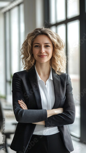 business woman in professional attire standing in an office environment with confident posture smiling and conveying leadership and success in modern corporate setting Free Download business woman in professional attire standing in an office environment with confident posture smiling and conveying leadership and success in modern corporate setting - GFXLoad