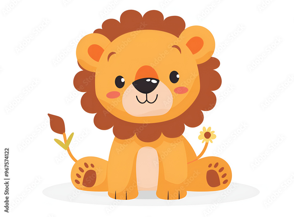 Cute cartoon lion cub vector illustration on a white background, with a simple flat design in a cute, Generative AI Cute cartoon lion cub vector illustration on a white background, with a simple flat design in a cute, Generative AI