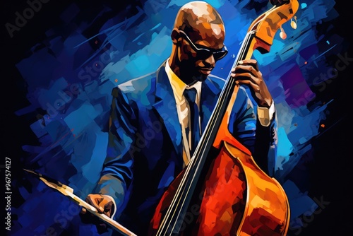 African Male Violinist Musician Performing Classical Music in Abstract Painting Illustration. Fictional Characters Created By Generative AI.