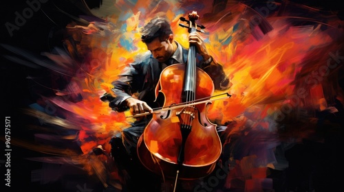 Male Violinist Musician Performing Classical Music in Abstract Painting Illustration. Fictional Characters Created By Generative AI.