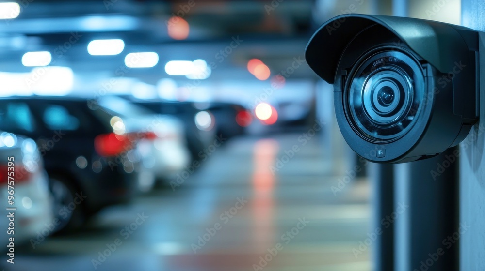 LPR camera in parking system, smart technology, cars in background, efficient solution LPR camera in parking system, smart technology, cars in background, efficient solution