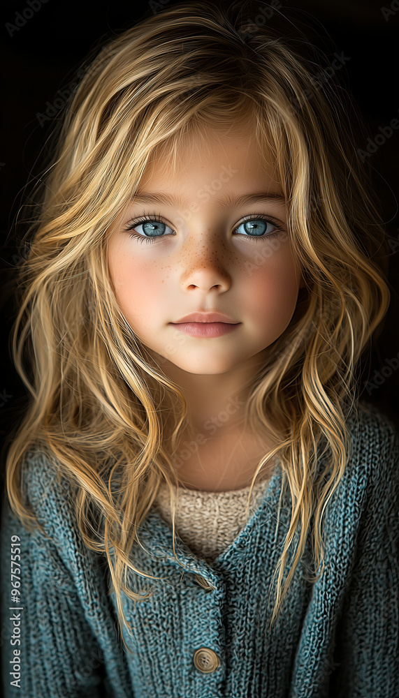 Charming Childlike Portrait of Confident Caucasian Model with Bright Eyes. Non-existent person. Charming Childlike Portrait of Confident Caucasian Model with Bright Eyes. Non-existent person.