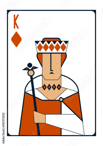 Simple vector geometric drawing depicting a king of diamonds in a red cape 