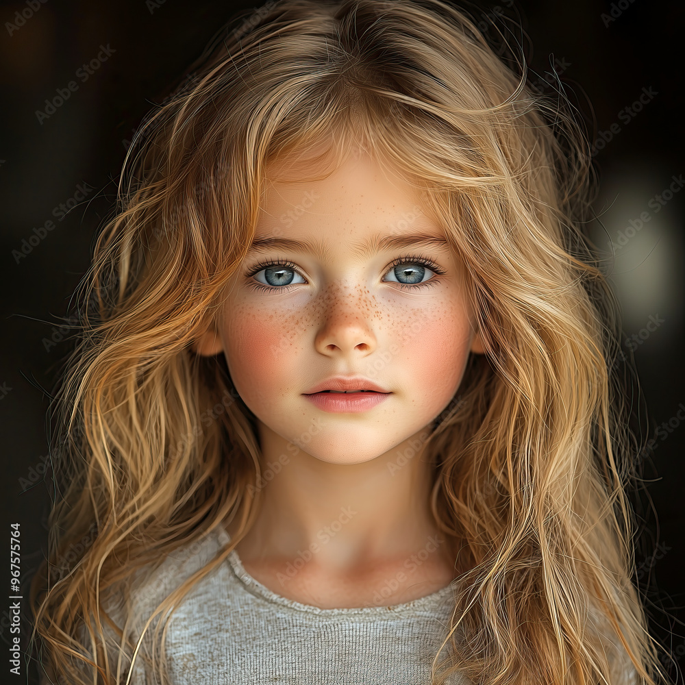 Charming Childlike Portrait of Confident Caucasian Model with Bright Eyes. Non-existent person. Charming Childlike Portrait of Confident Caucasian Model with Bright Eyes. Non-existent person.