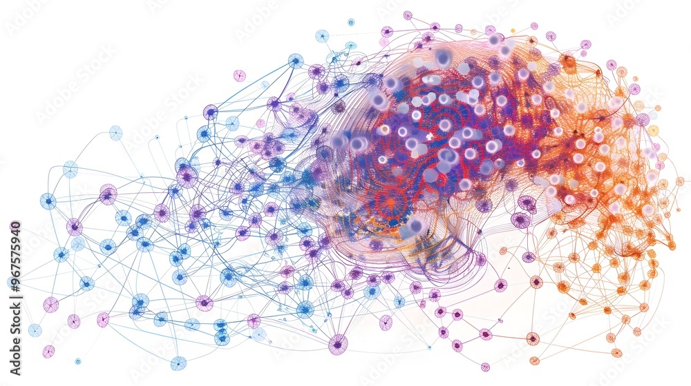 Fototapeta premium Vibrant Neural Network Abstract Digital Showcasing Futuristic Data and Connectivity Concepts