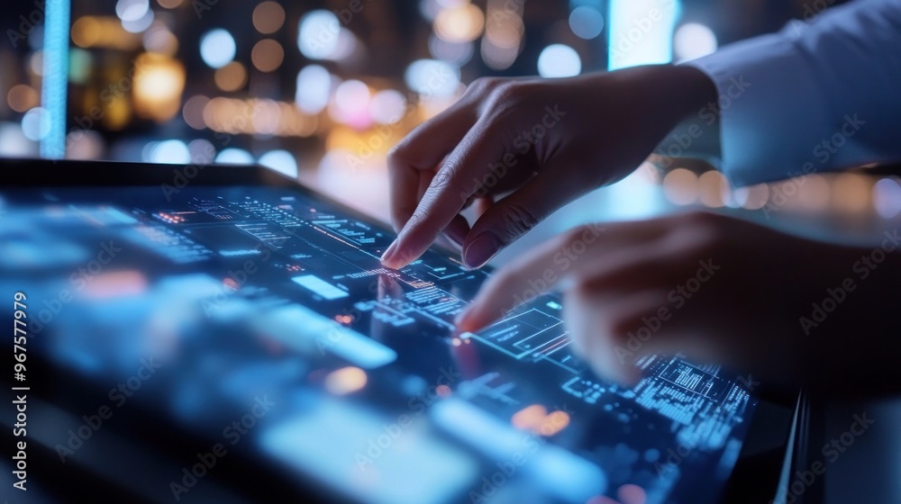 Businessman working on a tablet with hologram of various charts above. Global business, data network and virtual connection concept. Businessman working on a tablet with hologram of various charts above. Global business, data network and virtual connection concept.