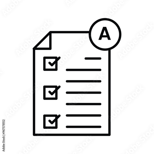 paper with exam score showing score is A learning icon, Outline symbol icon. Editable vector stroke.