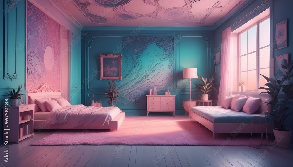 Photo interior modern design room 3d illustration; Photo interior modern design room 3d illustration;