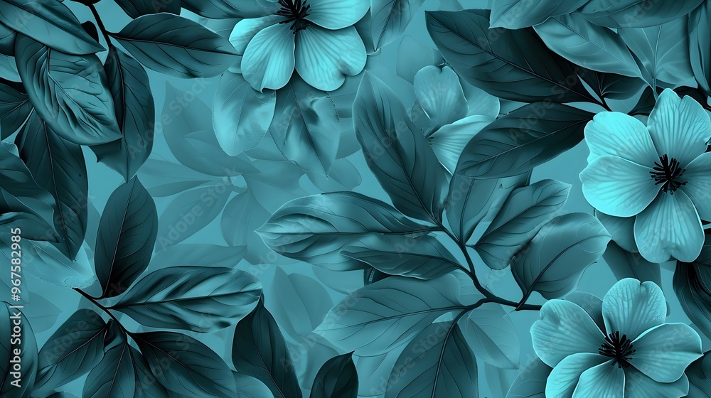 Lush Tropical Floral Background with Vibrant Green Foliage and Blossoms