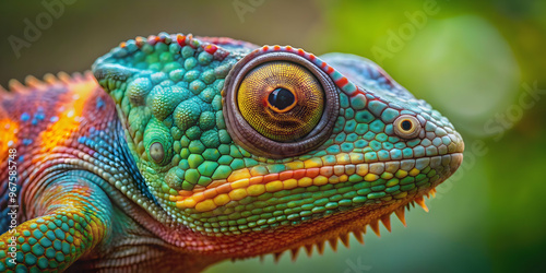 A close-up image of a chameleon blending into its surroundings, camouflage, reptile, color-changing, nature, wildlife