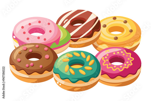 Set of different types donut sweet bakery in premium style vector illustration on white background