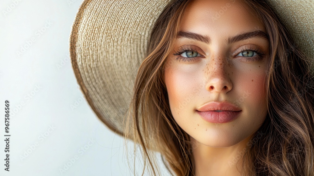 Stylish Young Woman with Straw Hat Outdoors in Natural Light Stylish Young Woman with Straw Hat Outdoors in Natural Light