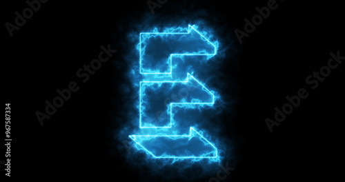 Neon E alphabet on black background. E alphabet neon moving outline for an online shop, blog, web, cafe, and hotel on a black BG.Technology video material animation. Easy to use in any video.