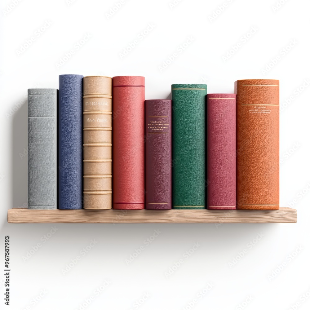 Naklejka premium A row of books neatly lined up on a shelf