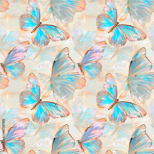 Delicate watercolor butterflies on a light background. Seamless pattern.
