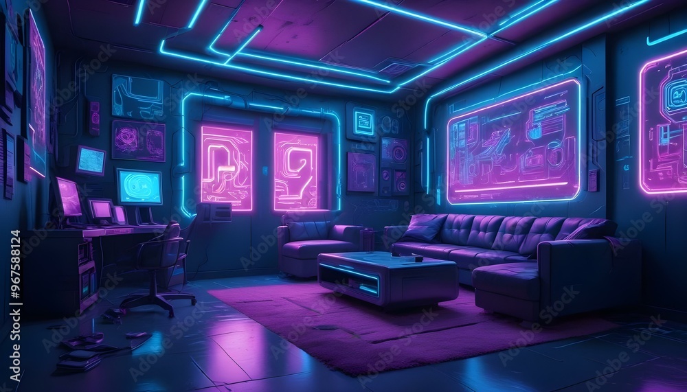 Photo interior modern design room 3d illustration; Photo interior modern design room 3d illustration;