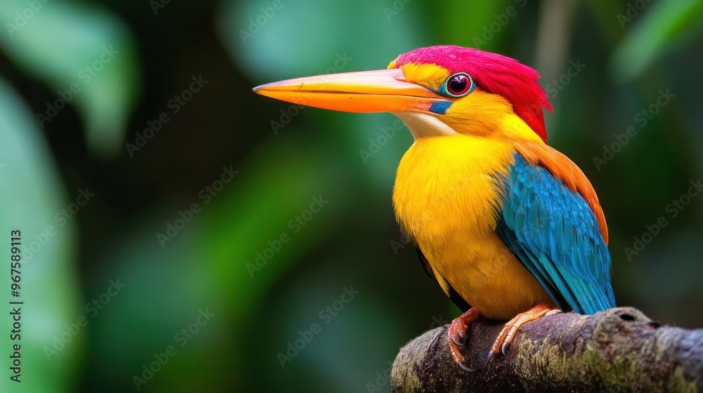 Vibrant Golden-Backed Kingfisher Perched on Branch Vibrant Golden-Backed Kingfisher Perched on Branch