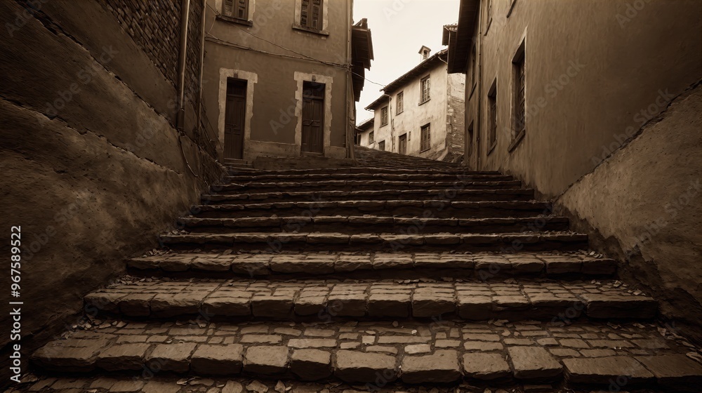 Obraz premium generative ai, Old cobblestone street in sepia tone