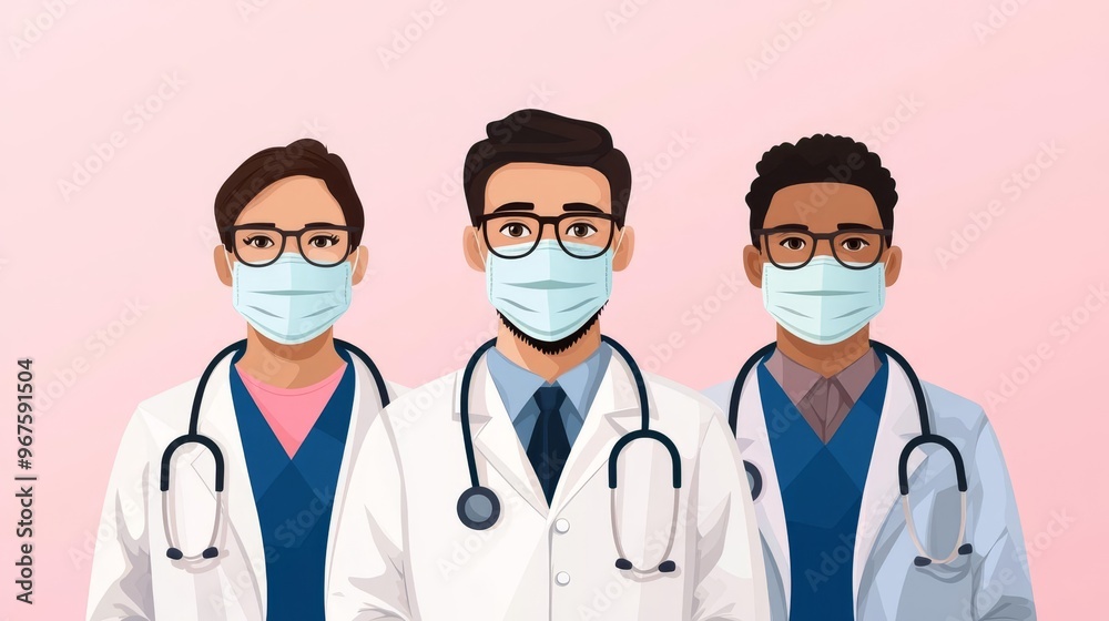 Fototapeta premium Healthcare professionals attending a virtual training session, flat design illustration