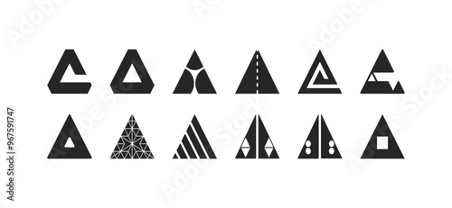 Abstract vector set with geometric shapes and triangle icons, ideal for modern illustrations and designs that showcase a contemporary and creative approach to visual art.