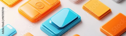 A vibrant arrangement of colorful smartphone cases in orange and blue hues, showcasing modern design and style.