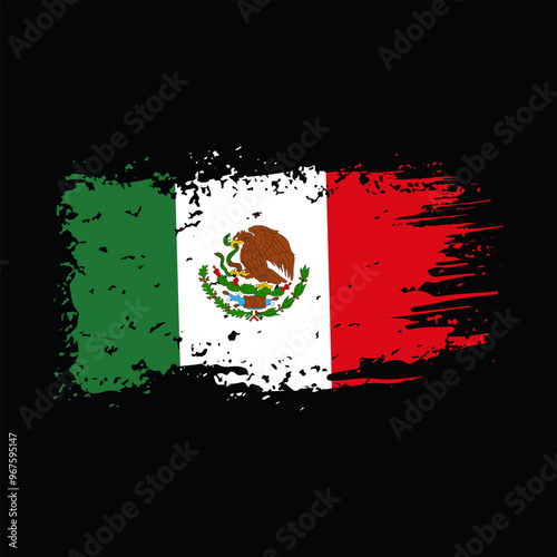 mexico flag with brush stroke isolated on black background