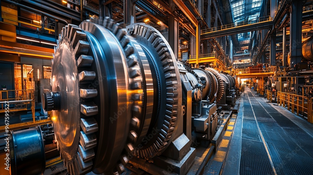 Large Industrial Gear Machine in a Factory Setting Large Industrial Gear Machine in a Factory Setting