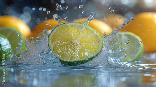 Lime Splashing in Water with Bokeh Background