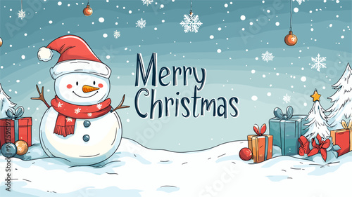 vector new year snowman with gifts inscription merry christmas .Generative AI